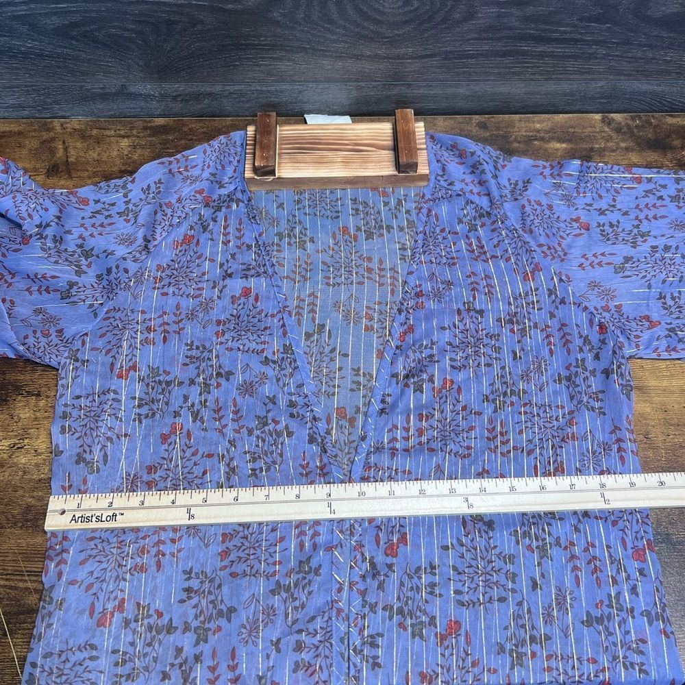 Lavender Floral Sheer Tie-Waist Kimono Tunic - Picture 8 of 15